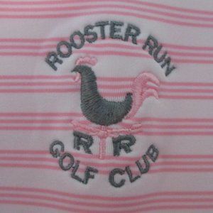 adidas Golf Mens S/S "Rooster Run Golf Club" Pink Stretch Polo Shirt NWOT- Large